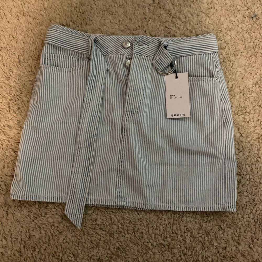 Blue and white striped mini skirt